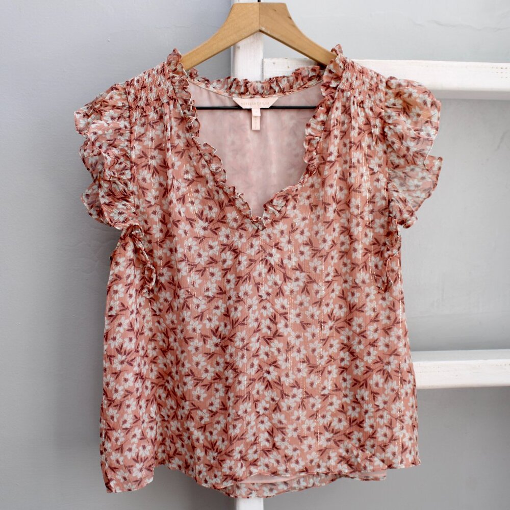 Rebecca Taylor Lucia Floral Silk & Metallic Pink MULBERRY COMBO Top Size 4